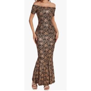 Black Gold Off Shoulder Gown M NWOT